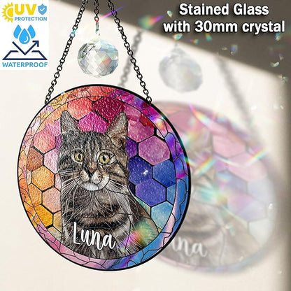 Personalized Pet Stained Glass Suncatcher Custom Name Pet Photo Ornament Window Hanging Home Decor Sympathy Gift for Loss of Pet Dog Cat Memorial Keepsake Remembrance Gift for Dog Lovers