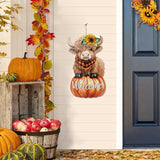 Glitzhome Fall Thanksgiving Yard Stake Decorations for Outdoor, 29.75" H Thanksgiving Metal Highland Cow Yard Stake or Wall Décor, Fall Garden Stakes for Patio Pathway Autumn Harvest Decorations