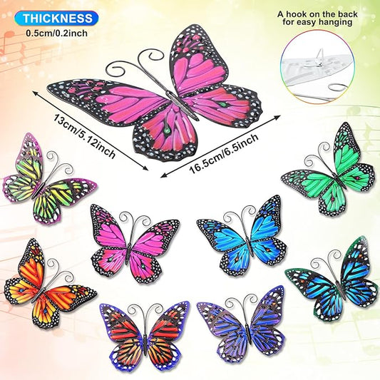 Jetec 8 Pcs Metal Butterfly Wall Decor 6.5 Inch Outdoor Butterflies Wall Art Sculpture 3D Butterfly Hanging Decoration for Spring Outside Fence Garden Yard Home Patio Balcony(Lovely Style)