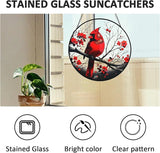 Red Cardinal Garden Suncatchers Outdoor, Cardinal on Branch Stained Glass Window Hanging for Kitchen Living Room, Birds Window Decor Birthday Gift for Mom Grandma 7.9"/20cm