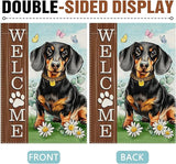 Dyrenson Welcome Dachshund Dog Decorative Garden Flag, Paw Prints Yard Outside Home Decoration Pet Owner Lover Gift, Spring Summer Burlap Outdoor Small Decor Double Sided 12 x 18