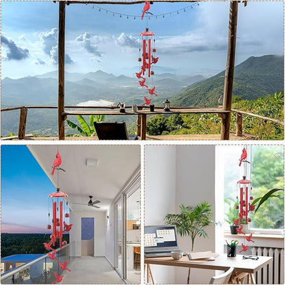 Cardinal Wind Chimes for Outside - Christmas Outdoors Cardinal Gifts Metal Inspirational Christian Windchimes with Greeting Cards Garden Decor Sympathy Memorial Yard Gifts for Christmas New Year