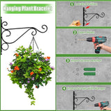 Preimum Black Plant Wall Mount Hanging Brackets Hooks Plant Basket Hanger Holder 10 Inches Indoor Outdoor Metal Brackets with Screws Garden Baskets Hanging Planters Lantern Wind Chimes(2PACK)