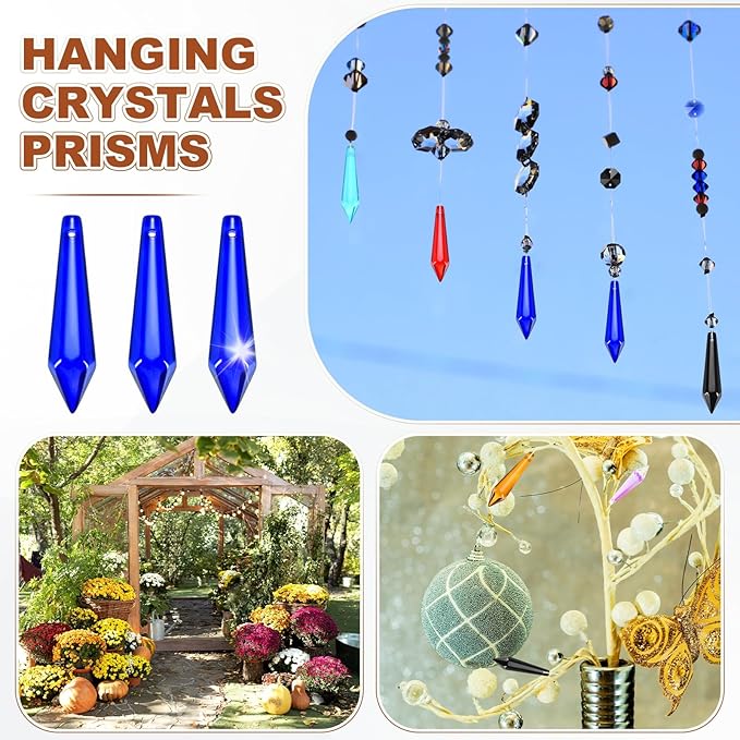 M METERXITY 10-Pack Crystal Icicle Prisms, 53mm/2.09 Inch Chandelier Pendant Maker Hanging Crystals Chandelier Prisms for Home/Windows/Garden/DIY Decoration[Blue]