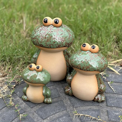Lee's Clover Glazed Ceramic Frog Garden Decor Set of 3 – Cute Frog Lawn Ornaments & Outdoor Figurines for Yard | Garden Decorations for Patio, Pond, Porch