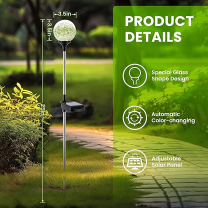 GIGALUMI Solar Garden Lights 3 Pack, Solar Lights Outdoor Decorative Waterproof, Outdoor Solar Lights for Yard Decorations, Multi-Colored Changing Garden Globe Cracked Glass Ball with LED Lights
