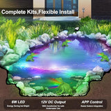 RGB Pond Light with APP, 6W Frog Fountain Lights with 12V Transformer, IP68 Waterproof Underwater Pond Lights with Long Cables for Ponds Waterfall Fountain Gardens Water Feature, 4 SpotLights