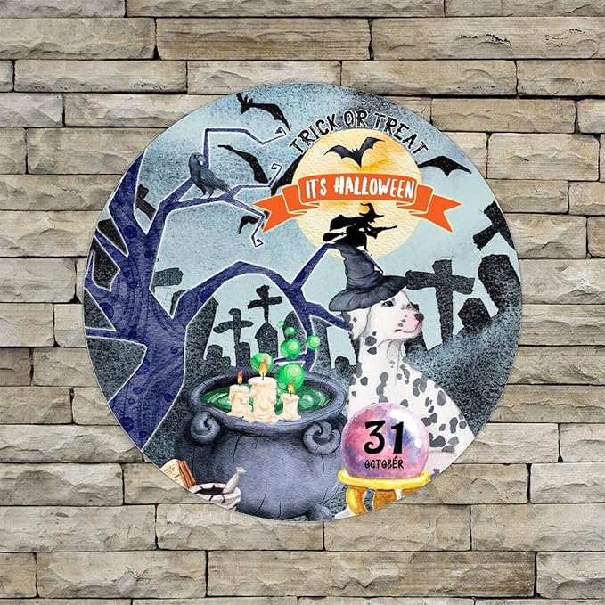 Retro Metal Sign 12"x12",Happy Halloween Scary Night Grave Witch Bats Trick Or Treat Dog Aluminum Tin Metal Sign for Home Living Room Bedroom Garden Farm Patio Decor Wall Art Poster