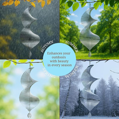 3D Stainless Steel Wind Spinner – 11.8" Hanging Garden Wind Spinner for Outdoor & Indoor Decor | Kinetic Metal Yard Art for Patio, Balcony, Porch or Living Room - Easy Installation (Spiral)