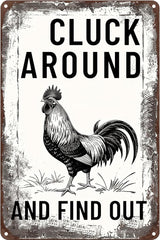 Funny Chicken Signs-Vintage Metal Chicken Signs for Coop Funny Outdoor,Cluck Around and Find Out Tin Sign for Home Farm Chicken Coop Farmhouse Kicthen Garden Decor 8 X 12 Inch