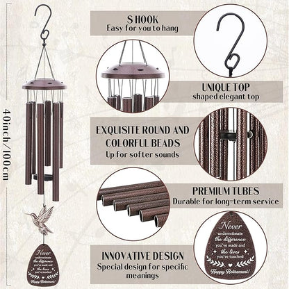 Retirement Gifts Wind Chimes - Metal Hummingbird Windchimes with Greeting Card Indoor Outdoor Hanging Decor Retirement Gift for Woman Men Grandma Grandpa Coworker Boss Teacher Nurse Friends