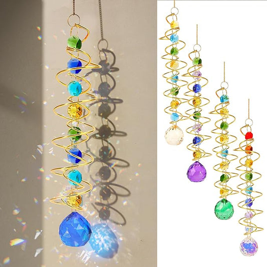 5 Pcs Wind Spinner Tail Gazing Ball Spiral 9'' for Indoor Outdoor Hanging Decor, Rainbow Maker Crystal Chime Sun Catcher w Seven Chakra Beads and Hook Decorative for Window Home Garden Birthday Gift
