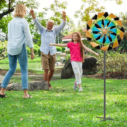 59 Inch Kinetic Wind Spinner Outdoor, Double Blade Wind Sculpture with 5 Prong Base, Garden Metal Pinwheel for Yard Lawn Patio Decor(Colorful)
