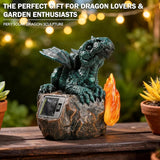 Solar Dragon Garden Decor, Porch Dragon Statue with Fiery Light - 6.8 inch Lawn Ornaments, Outdoor Decorative Art Gift for Patio, Yard, Backyard, Porch