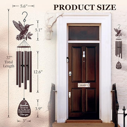 SteadStyle Grandma Gift, Unique Grandmother Gifts from Granddaughter Grandson for Birthday, Christmas, Mother's Day, Thanksgiving, Large Size Hummingbird Wind Chime 37 in Garden Patios Decor