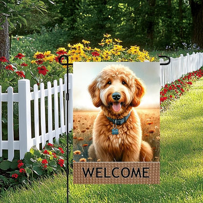 BlissYard Dog Welcome Garden Flag 12x18 Inch – Double-Sided Outdoor Yard Flag, Spring Summer Garden Decor for Lawn Porch Patio Backyard, Goldendoodle Dog Lovers Gift