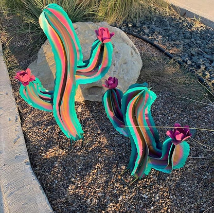 Generic Metal Rainbow Wavy Cactus - Garden Art