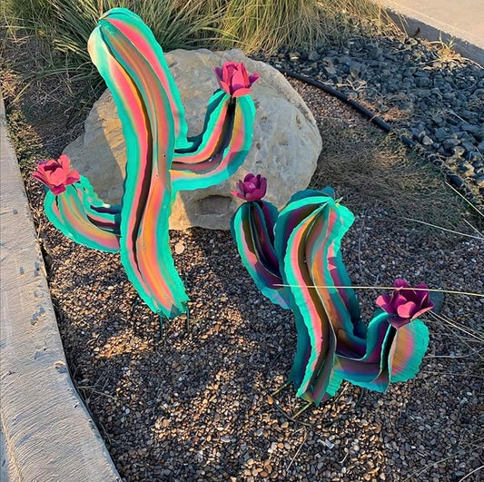 Generic Metal Rainbow Wavy Cactus - Garden Art