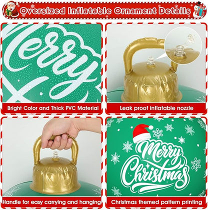 Flasoo 3 Pack Giant Christmas Ornaments, 24 Inch Inflatable Ornaments Balls Outdoor for Christmas Decorations, Giant Outdoor Jingle Bells for Front Door Yard Tree Hanging Decoration