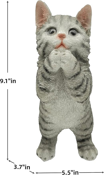 Coolboy Cute Prayer Gray Cat Figurine Art, Outdoor Garden Decoration, Resin Cat Sculpture for Lovers
