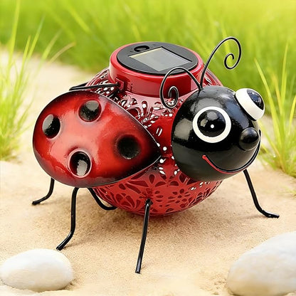 Teaeeno Ladybug Solar Lantern Pattern Light, Hanging Waterproof LED Solar Lights Outdoor Decorative,Sun-Powered Tabletop Lanterns,Metal Solar-Powered Lantern Outdoor