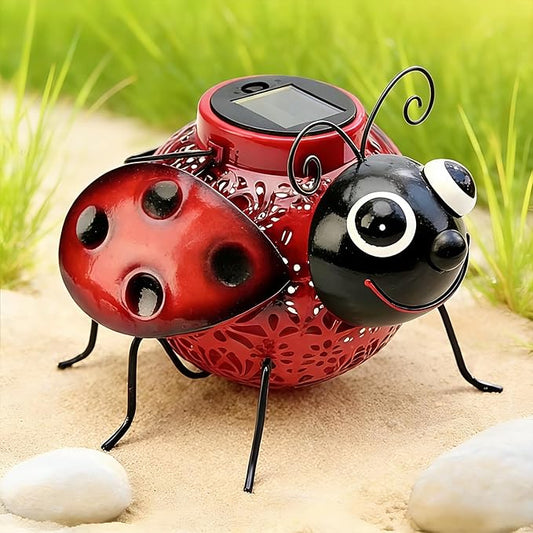 Teaeeno Ladybug Solar Lantern Pattern Light, Hanging Waterproof LED Solar Lights Outdoor Decorative,Sun-Powered Tabletop Lanterns,Metal Solar-Powered Lantern Outdoor