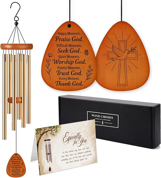 Christian Wind Chimes with Bible Verse - Catholic Spiritual Biblical Christian Gifts for Women Mom Grandma - Birthday Baptism Christmas Faith Based Gifts - Cross Religious Wind Chimes for Outside 28in