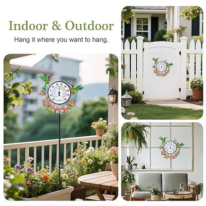 Outdoor Indoor Wall Thermometer with Hummingbird Metal Stake Outside Waterproof Decorative Temperature for Lawn Yard Pathway Patio No Batteries Required