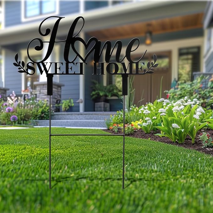 Amyhill Sweet Home Outdoor Decor Metal Garden Stakes 25 Inch Welcome Home Yard Signs Decorations Housewarming Decorative Garden Stakes Decorations for Family Welcoming Party Patio Lawn Walkway