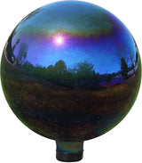 Sunnydaze 10-Inch Gazing Ball for Garden - Glass Gazing Globe with Mirrored Stainless Steel Finish - Rainbow