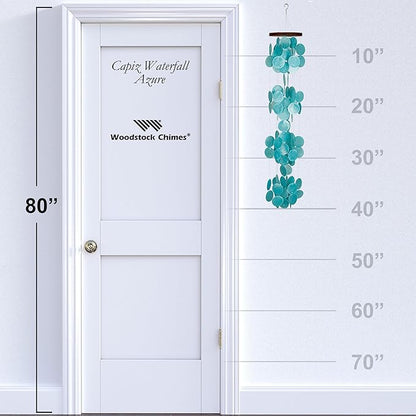 Woodstock Chimes Asli Arts Collection, Capiz Waterfall, 40'' Azure Capiz Wind Chimes for Outdoor, Patio, Home or Garden Décor, Wind Chime for Mom Christmas/Hanukkah Gifts (CWRA)