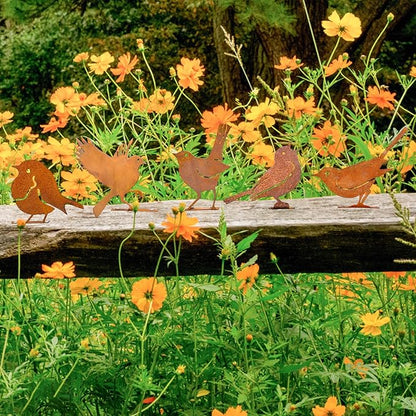 5pcs Rusty Birds with Screws Birds Garden Silhouette Decoration Decorative Rusty Metal Garden Yard Art Metal Birds Bird Ornaments Patio Yard Landscape