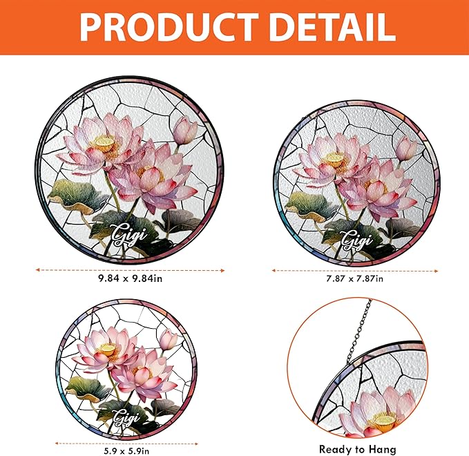 NAZENTI Personalized Grandma Flower Garden Gifts for Mother's Day, Personalized Stained Glass Window Hanging Suncatcher with Kids Name, Birth Flower Memorial Gift