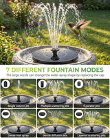 Solar Fountain for Bird Bath, Upgrade 1.4W Solar Water Fountain Pump with 7 Nozzles & 4 Fixed Pipes, Outdoor Standing Floating Solar Fountain for Garden, Ponds, Pool, Fish Tank - 6.3 Inch