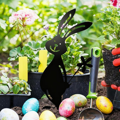 2 Pcs Metal Rabbits Decorative Statues, Black Metal Yard Art Animals Garden Stakes Rabbit Silhouette,Rabbits Yard Art, Flowerbed Decoration, Outdoor Decor