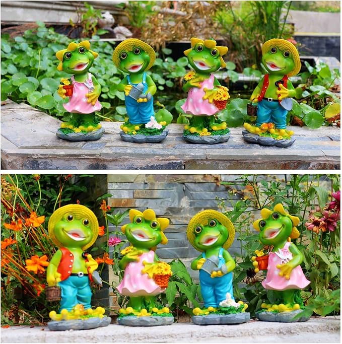 2 Pcs Frog Garden Statue - Happy Frog Couple Statue for Home Garden Patio Frog Decoration, Frog Gift for Frog Lover(Pack of 2)