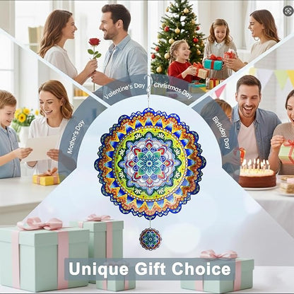 2 Pack Wind Spinners Outdoor Hanging Stainless Steel Multi Color 12 Inch Yard Art Decoration 3D Wind Spinners Mandala for Garden Porch