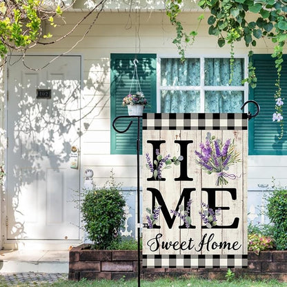 ORTIGIA Spring Summer Garden Flag 12.5 x 18 Inch Double Sided Burlap Home Sweet Home Purple Lavender Floral Flower Small Yard Flag Holiday Outdoor Outside Wedding Anniversary Decoration