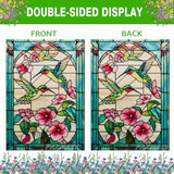 Spring Summer Hummingbird Garden Flag 12x18 Inch Double Sided, Stained Glass Floral Garden Flag for Outside, Colorful Flower Yard Flag Seasonal Outdoor Farmhouse Decor