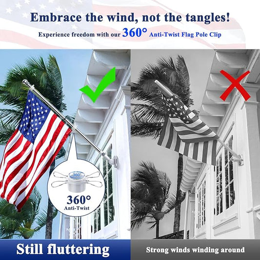 PHITRIC Flag Pole Kit, Tangle Free Spinning Stainless Steel Rustproof Flagpole for 3x5 Sports Fan Outdoor Flags for Outside House (Silver, 6FT, with Bracket)