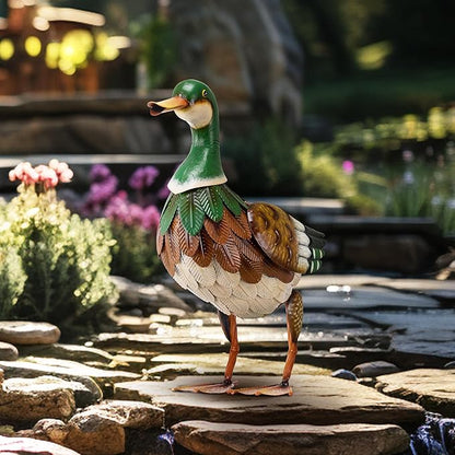 TERESA'S COLLECTIONS Mallard Garden Decor for Outside,Duck Metal Yard Decorations Outdoor Decor,12" Vivid Duck Decoys Animal Outdoor Statues for Patio Lawn Pool Porch Backyard,Farmhouse Gifts for Mom
