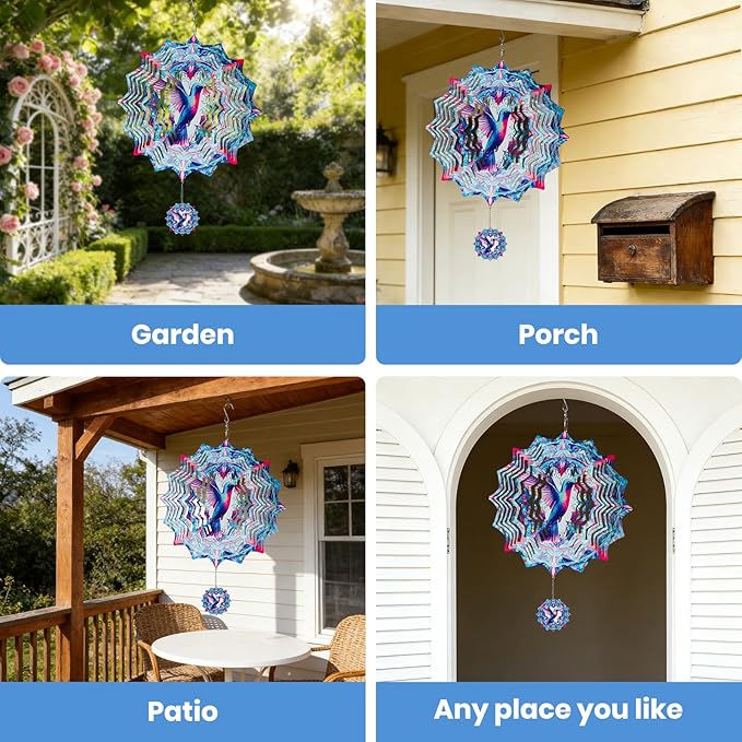 Wind Spinners Outdoor Bird, 12 inch Stainless Steel Craft Decor Birthday Gifts for Women, Men and Mom - Wind Spinners Hanging Kinetic for Yard, Garden, Outside, Patio, Outdoor