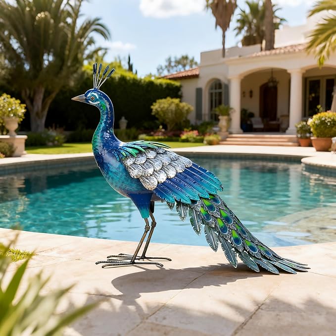 chisheen Metal Peacock Statue Garden Decor Yard Art Sculpture Outdoor Decoration for Lawn,Patio,Backyard,Housewarming Birthday Gifts for Women,Mom,Grandma