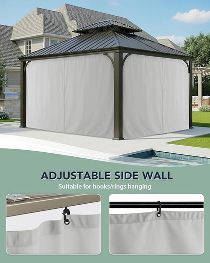 Gazebo Curtains Outdoor Waterproof - 10'Wx12'Lx7.9'H Gazebo Universal Replacement Privacy Curtains, 4 Panels Sidewall Drapes with Zipper for Patio Pergola Garden Backyard, Silver