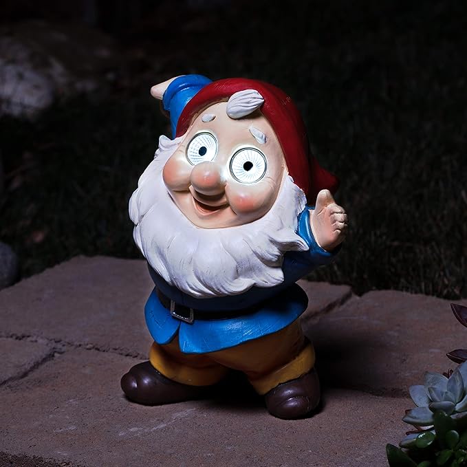 Blazin' Garden Gnome Decoration | Outdoor Solar Yard Decor - Terrace Elf Ornaments | Solar Decorative Lights for Patio, Balcony, Deck | Weather Resistant | Patio Gift | Auto On/Off - (Blue)
