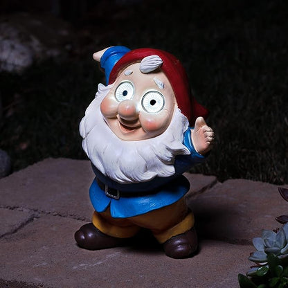 Blazin' Garden Gnome Decoration | Outdoor Solar Yard Decor - Terrace Elf Ornaments | Solar Decorative Lights for Patio, Balcony, Deck | Weather Resistant | Patio Gift | Auto On/Off - (Blue)