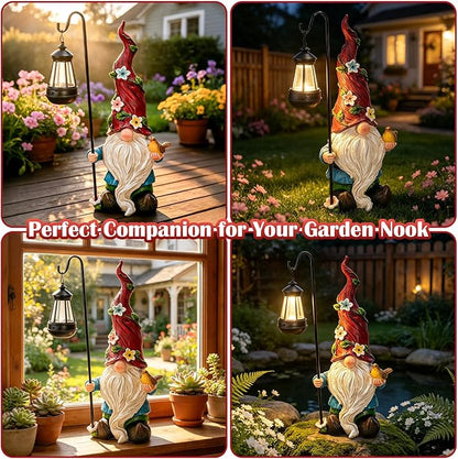 Pohabery 19.3" Large Garden Gnomes Outdoor Statue with Solar Lights, Funny Tall Gnome Garden Decor for Outside Patio Yard Decorations, Unique Gnomes Gifts for Women Mom Grandma