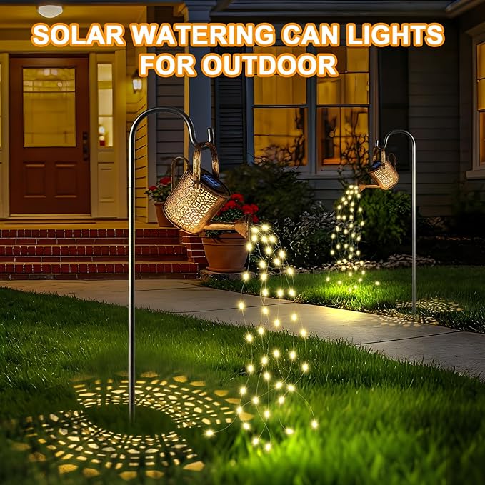 2 Pack Solar Watering Can Lights, Solar Lights Outdoor Decorative, Small Hanging Lantern Landscape Light Waterproof, Outside Garden Decor for Yard Lawn Patio, Gifts for Mom Women Birthday Mother's Day