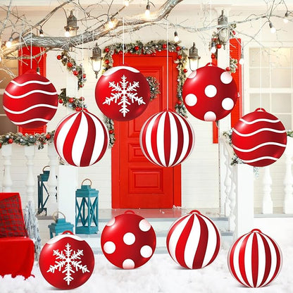 Jetec 10 Pcs Christmas Inflatable Balls Decorations 9 Inch PVC Inflatable Balls Winter Snowman Hanging Ornaments for Outdoor Garden Tree Party(Xmas Ball)