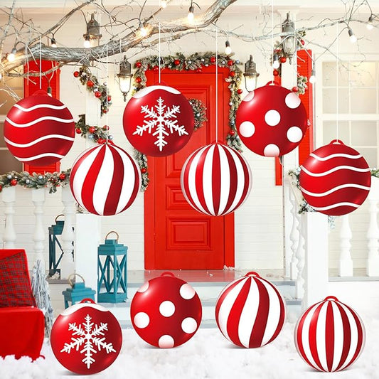 Jetec 10 Pcs Christmas Inflatable Balls Decorations 9 Inch PVC Inflatable Balls Winter Snowman Hanging Ornaments for Outdoor Garden Tree Party(Xmas Ball)